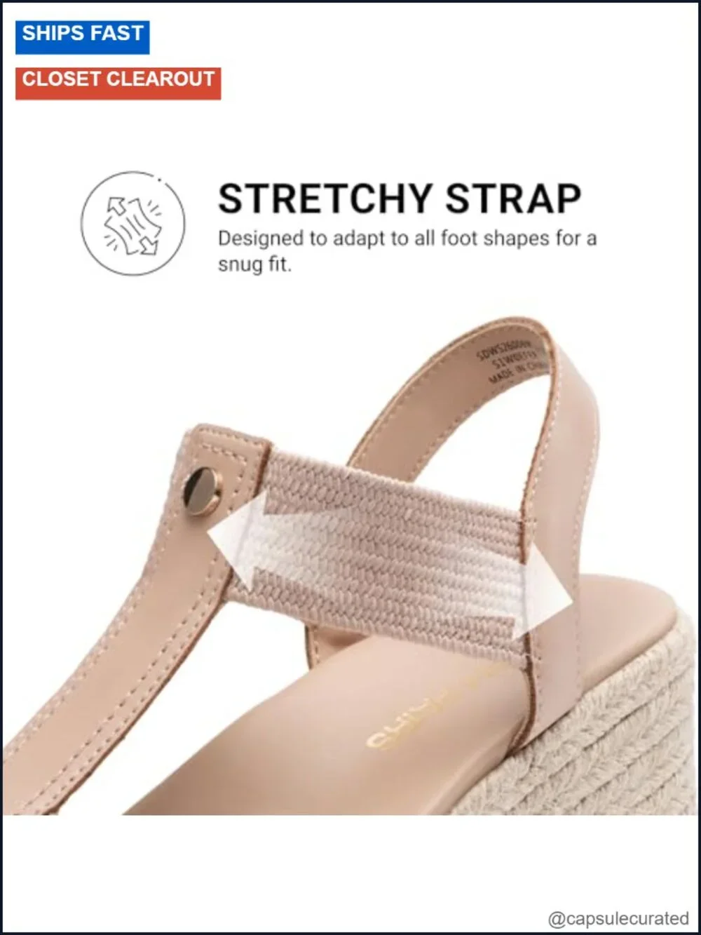 Arch Support Wedge Sandals with Elastic Upper – Platform, Slip-Resistant TPR